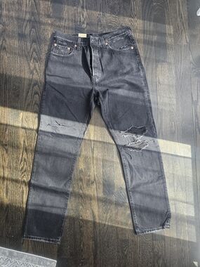Levi's 501 Straight Black Distressed Womens Jeans